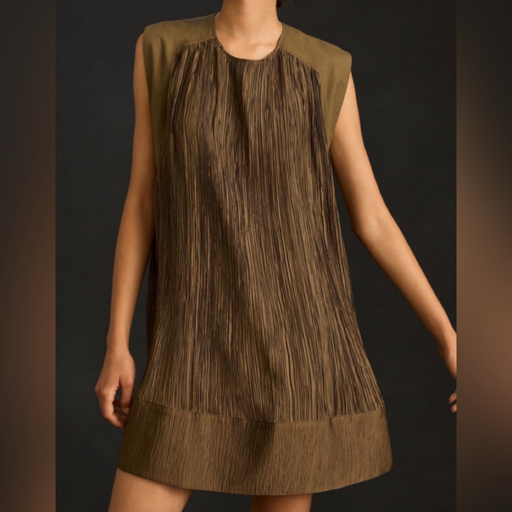 Anthropologie Cap Sleeve Plisse’ Mini Dress Very Gently Used. Size Medium